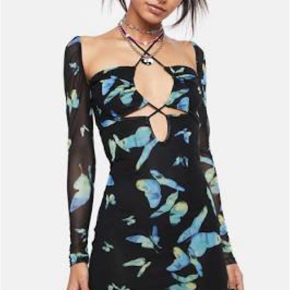 Motel Rocks Blue Bodycon Mini Dress with Square Neck